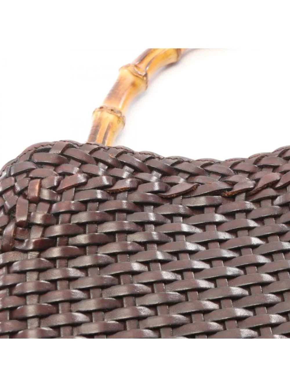 Gucci Handbag Bamboo 2-Way 001 Dark Brown Leather Braided Shoulder - Picture 11 of 11